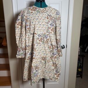 Modest Boho Cream Summer Spring Fall Long Sleeve Dress W/ Colorful Floral Design